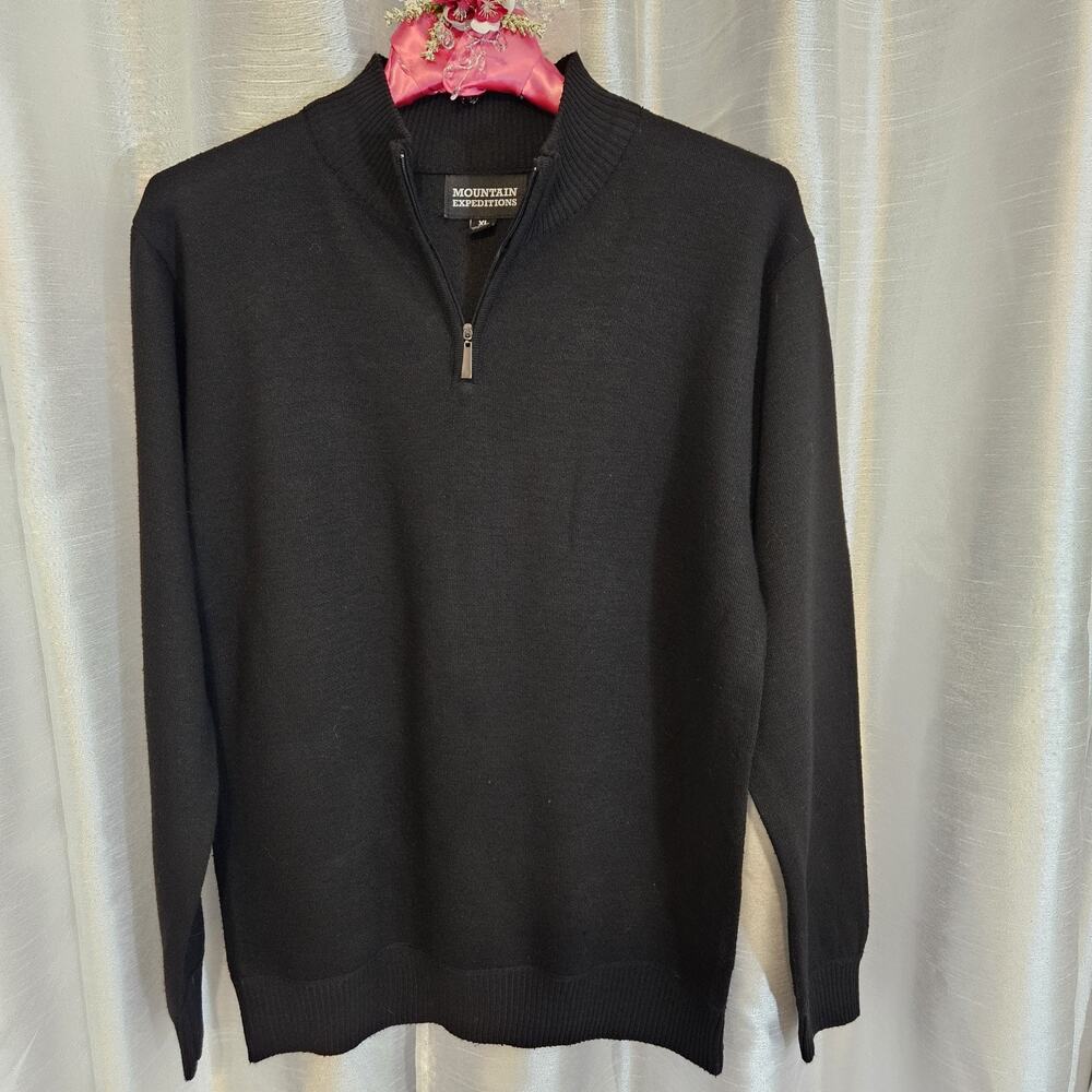 Mountain Expeditions Men's Black Knit Sweater Mock Neck 1/4 Zip XL Polyester